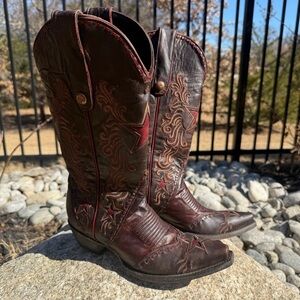Old Gringo Womens Western Cowboy Boots Dark Brown Red Star Inlay Pull On 7.5B